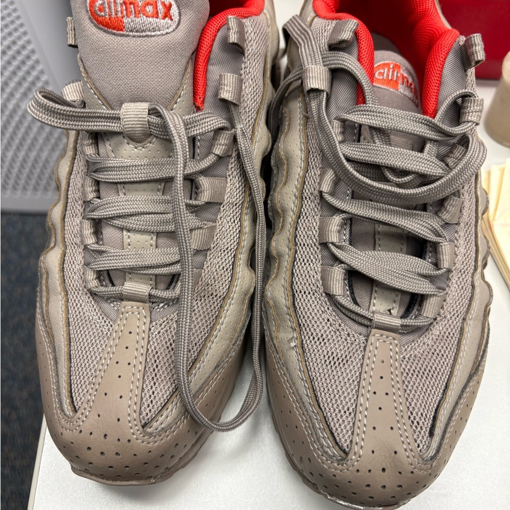 Nike Gray and Red Air Max 95 sepia stone